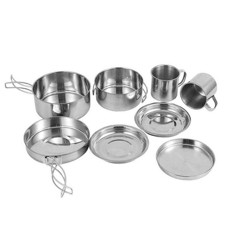 Camping Cooking Roll - 8pcs/set Stainless Steel Outdoor Camping Cookware