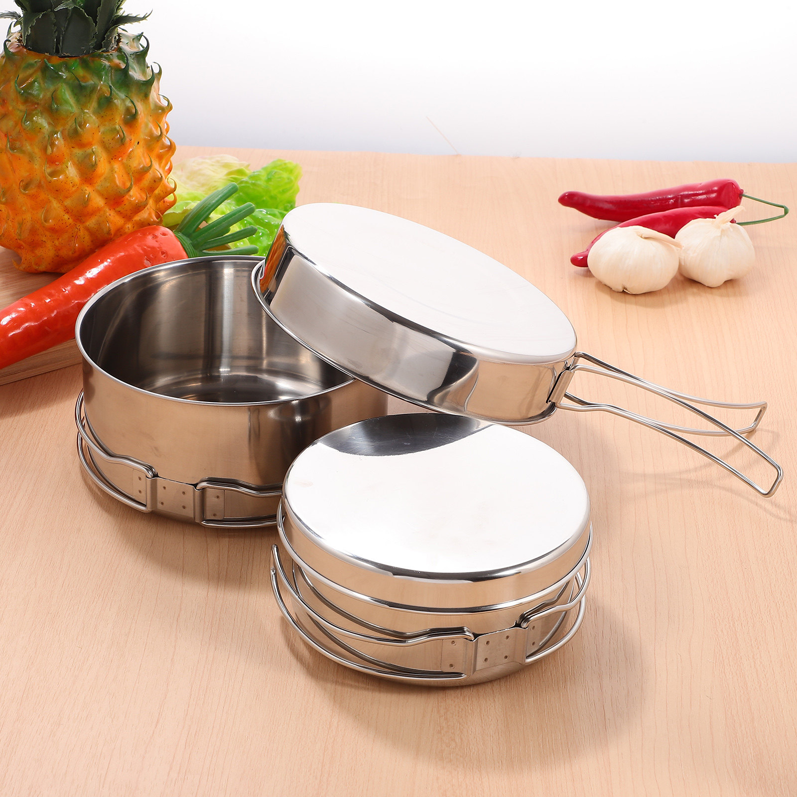 Camping Cooking Set Non Stick - 4Pcs Stainless Steel Camping Pot Pan