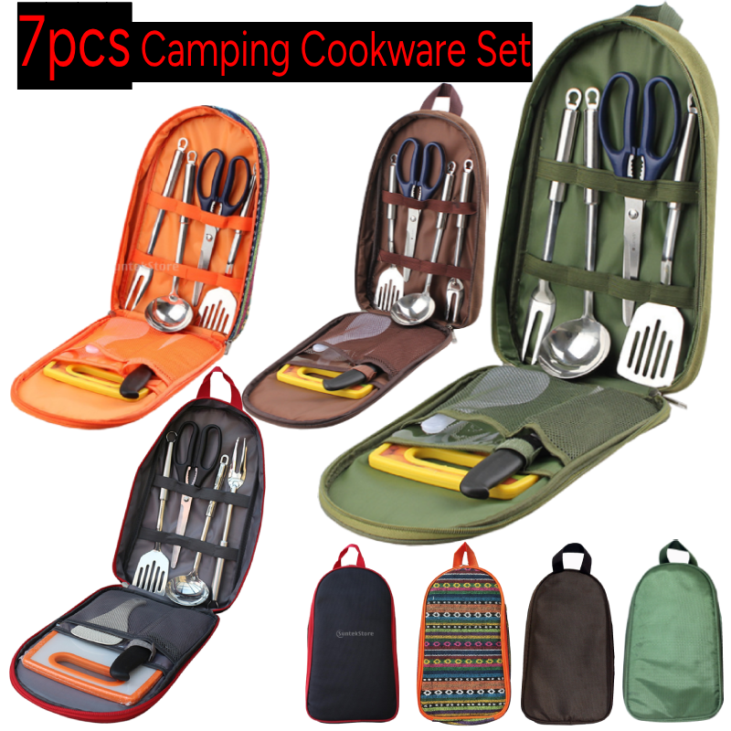 Camping Cooking Roll - 7pcs Camping Kitchen Utensil Set with