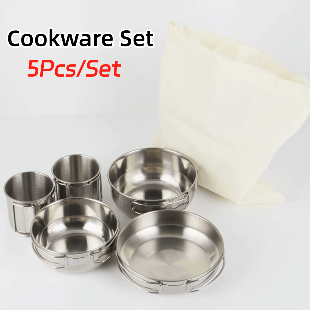 Camping Cooking Pot Set - 5Pcs 304 Stainless Steel Camping Cookware