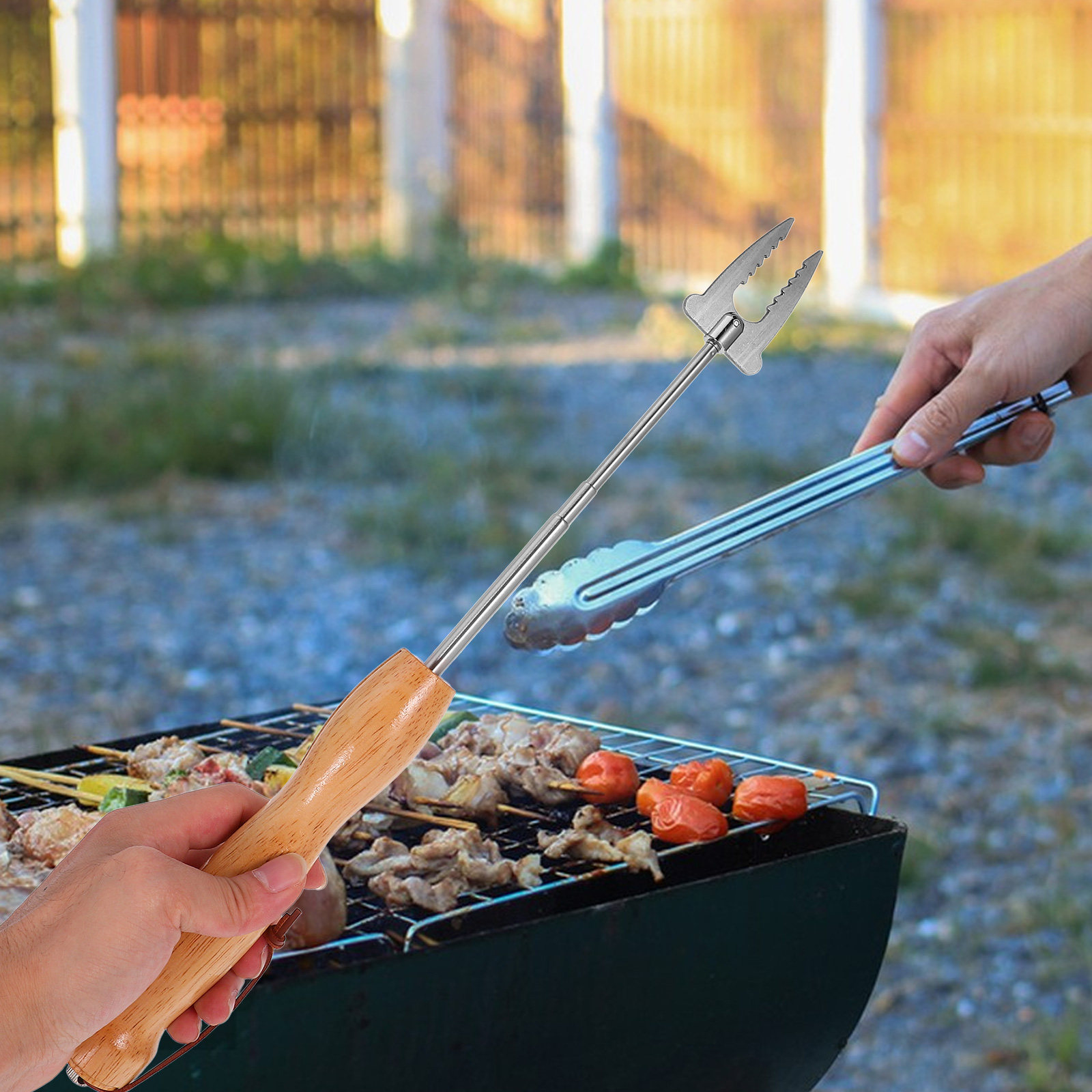 Campfire Cooking - Stainless Steel Extendable Bbq Skewers Telescoping