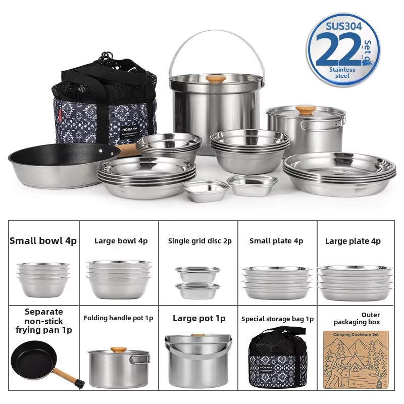 Camping Cooking Pot Set - NOBANA Newest Outdoor Stainless Steel Pot