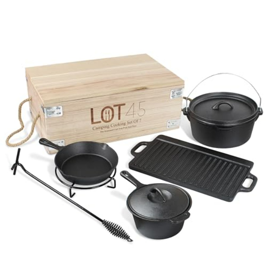 Camping Cooking Frying Pan - Pre-Seasoned Dutch Oven Camping Cooking Set