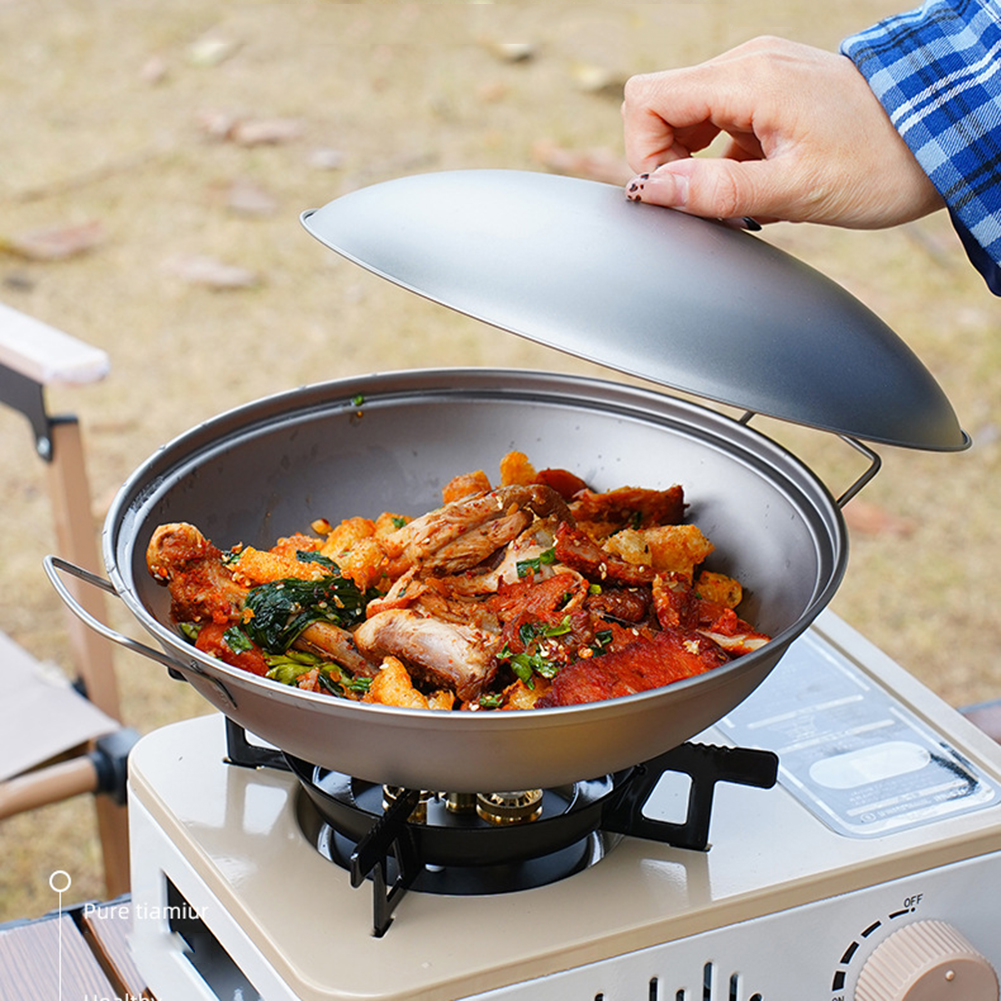 Titanium Wok Pan with Lid Doub - Camping Cooking Pot Set recension och pris