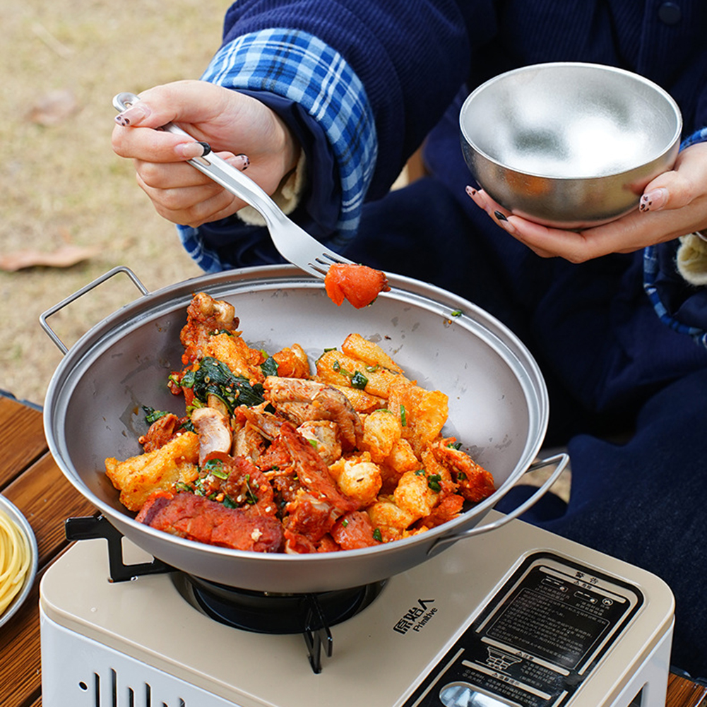 Titanium Wok Pan with Lid Doub - Camping Cooking Pot Set recension och pris