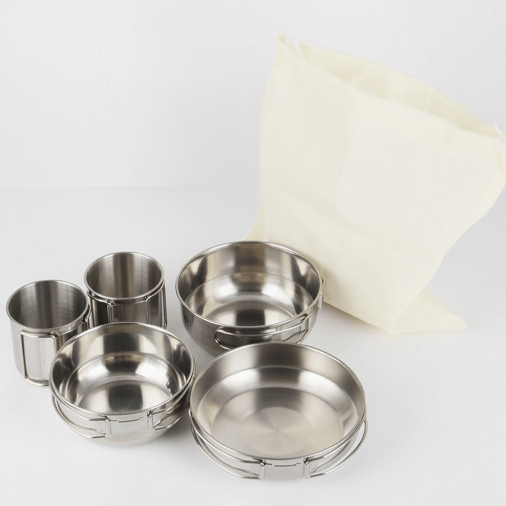 5Pcs 304 Stainless Steel Campi - Camping Cooking Pot Set recension och pris
