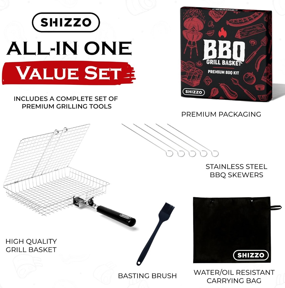 BBQ Grill Basket Set, Stainles - Camping Cooking Vegetables recension och pris