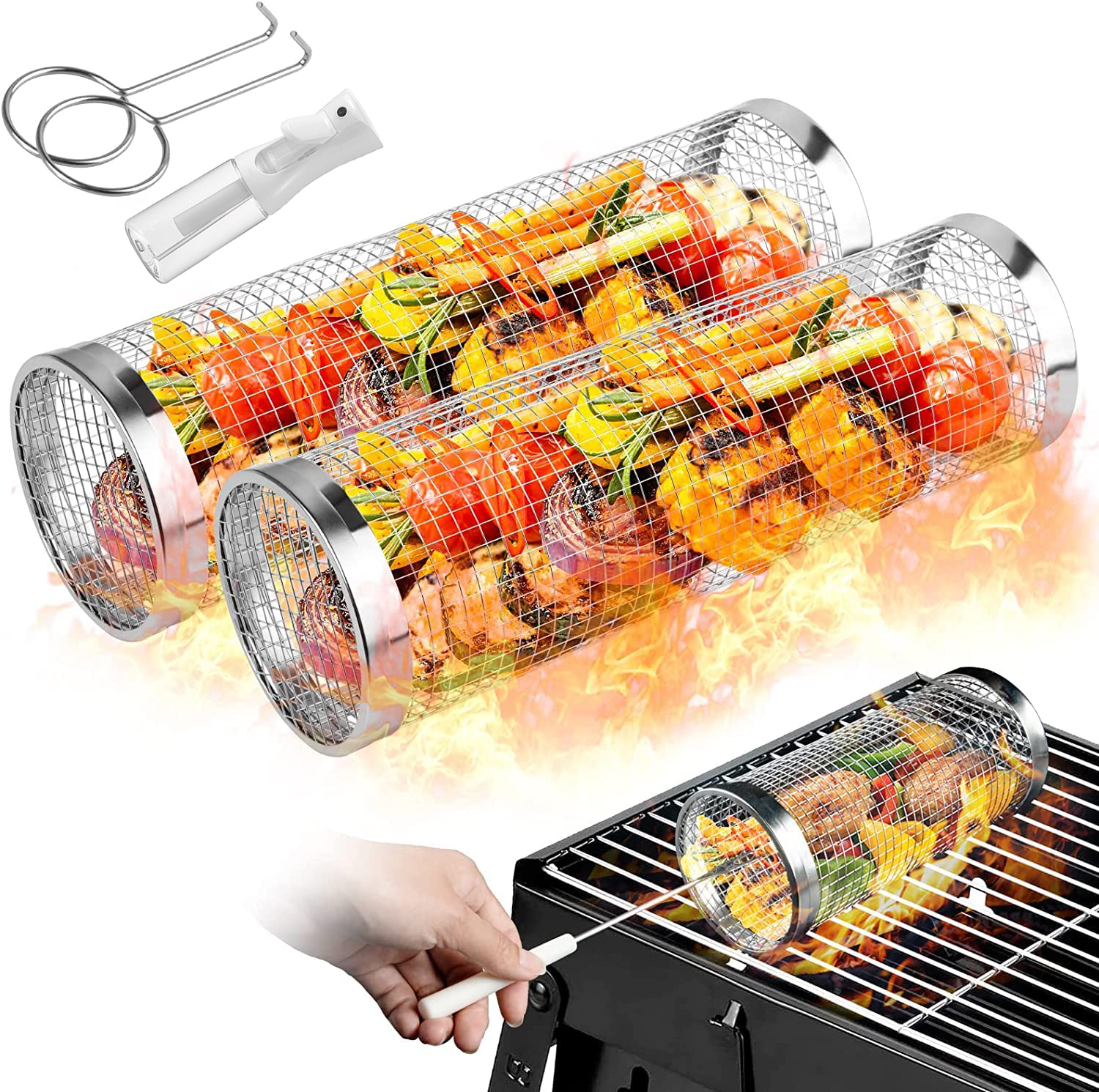 2 Pieces Rolling Grilling Bask - Camping Cooking Set Non Stick recension och pris